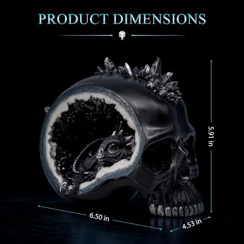 Resin Geode Skull Figurine Statue with Baby Dragon. Gifts for Skull Lovers - Image 3