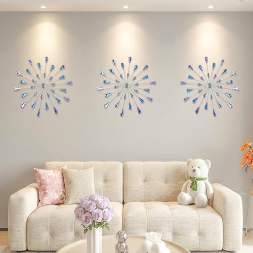ZEXUIRU 3 Set Silver Starburst Wall Art for Home Decor Metal Bling Crystal Rhinestones Sunburst Wall Decor Sparkling Rhinestone Art Accent Silver - 13in - Image 5