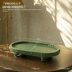 Oval Wood Decorative Tray with Beaded Edge for Coffee Table Decor, Green - Image 2