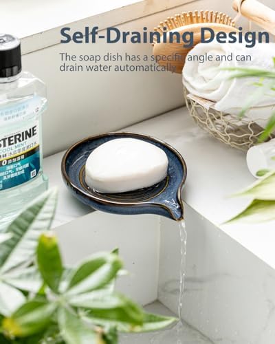 Zoeeker Self Draining Soap Dish, Ceramic Soap Holder with Waterfall Design - Image 6