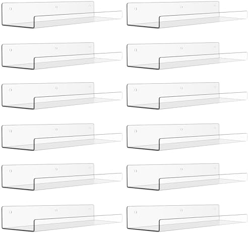 upsimples 12 Pcs 15" Acrylic Shelves for Wall Display and Storage, Clear by upsimples