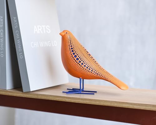 Quoowiit Bird Figurine, Modern Sculpture and Statues for Home Decor, Animal Statues for Bookshelf, Table, Entryway, Fireplace, Resin Decorative Sculpture with Chic Polka Dots Art Design (Orange) - Image 3