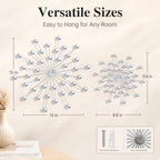 ZEXUIRU 4 Set Silver Starburst Wall Art for Home Decor Metal Bling Crystal Rhinestones Sunburst Wall Decor Sparkling Rhinestone Art Accent Silver - 13 in - Image 3