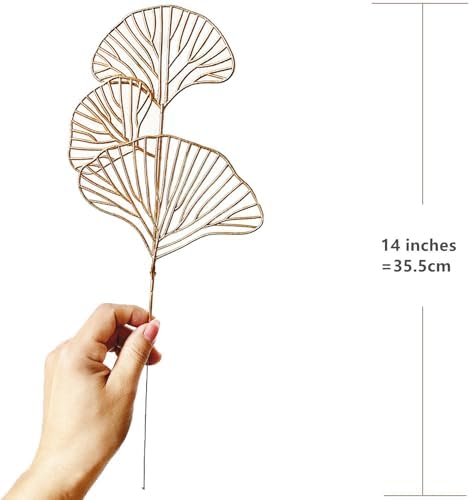 Artificial Gold Ginkgo Stems 14 Inch Apricot Leaves 12 Pack, Fake Golden Plant Leaf Glitter Picks Bushes Faux Flowers Branch Decor for Indoor Outdoor Home Garden Vase Wedding Xmas Christmas Decoration - Image 4