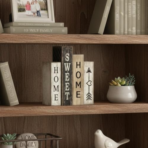 Lineshading 4 Pcs Farmhouse Table Decor Wooden Books Home Sweet Home Sign - Image 4