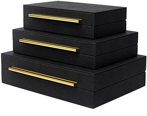 Faux Shagreen Decorative Stackable Jewelry Storage Boxes Set of 3,Black by DECOR4SEASON