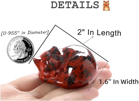 QINJIEJIE 2" Red Obsidian Cat Crystals Decor Statue Sleeping Cat Figurines - Image 4