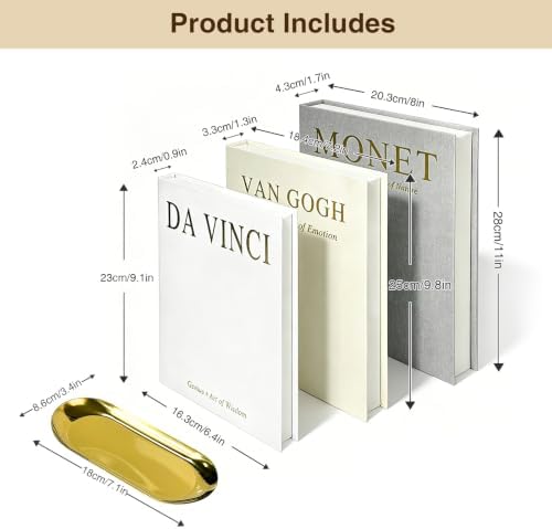 Teyomi Set of 3 Artistic Decorative Books for Home Decor with Gold Tray - Image 2