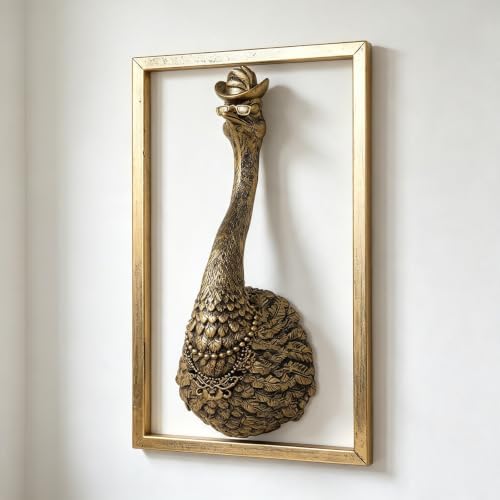 Exquisite Resin Animal Head Wall Sculpture Big bird (Gift Metal Frame) - Desert ostrich Imitation Copper Vintage Decor for Living Room, Bedroom & Office | Decorative Wall Hanging Art ( Ostrich ) by JJALIGHTS