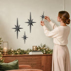 sxnzequnze 4 Pcs Star Wall Art Metal 3D Retro Room Decor Black 16.5In/9.4In - Image 4