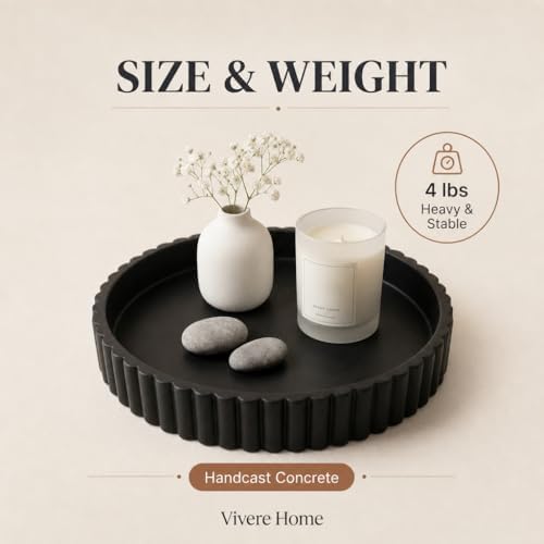 11-Inch Concrete Round Tray Home Decor for Coffee Table Decor - Round Coffee Table Tray - Circular Kitchen Island Trays - Decorative Trays- Black - Image 3