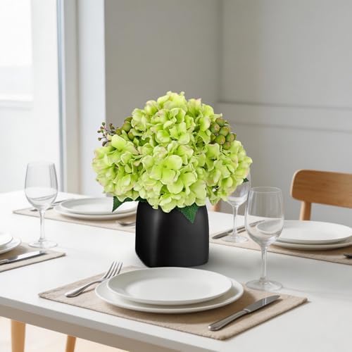 Briful Artificial Green Hydrangea Arrangement, Matte Black Vase Centerpiece - Image 3