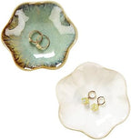 2PCS Lotus Leaf Shape Ring Holder Dish, Small Key Bowl, Ceramic Trinket Tray Jewelry Dish Organizing Necklace Earrings for Mom Friend Sister, All Jewelries Are NOT Included.White+Crystal Green. by JAMEND+CLXP