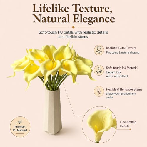 Mandy's 20pcs Light Yellow Calla Lily Artificial Flowers - Image 2