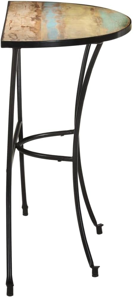 Rustic Solid Reclaimed Wood Side Table, Mixed Color Finish Crescent Console - Image 4