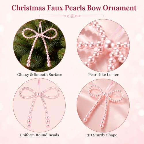 DIYDEC 24pcs Pearl Christmas Bow Ornament 7&4.5In Tree Topper Hanging Decor - Image 3
