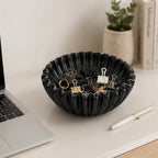 Small Ceramic Bowl Black Decorative Bowl, Modern Home Decor Centerpiece 6 Inches Key Jewelry Ruffle Fluted Scalloped Bowl - Image 2