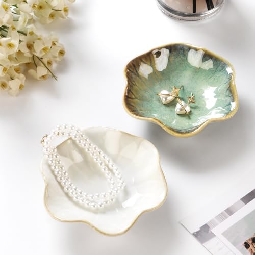 JAMEND CLXP 2PCS Ring Holder Dish, Small Key Bowl, Ceramic Trinket Tray Jewelry Dish Organizing Necklace Earrings for Mom Friend Sister, All Jewelries Are NOT Included. Crystal Green. - Image 3