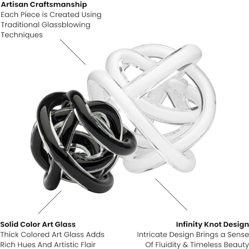 Torre & Tagus Orbit Hand Blown Glass Infinity Knot Sculpture - 3 Inch Glass Art Black Knot Decor Ball for Home Decor, Small Centerpiece Table Decoration for Home Interior (Solid Black) - Image 3