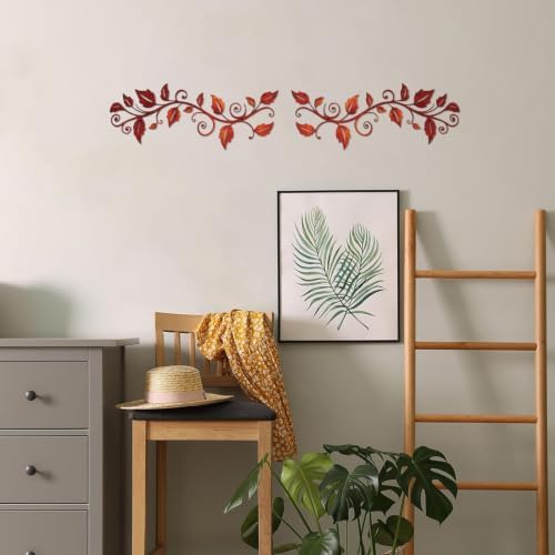 DUOOLN 2Pcs Metal Vine Branch Wall Decor, Flower Leave Art -Vintage Red - Image 4