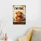 Grumpy Highland Cow with I'M FINE Funny Slogan Vintage Wall Art,Premium Solid Aluminum Metal Sign, Rustic Farmhouse Decor for Bathroom Bar Home, Multipurpose Novelty Wall Plaque Gift 8x12 Inch - Image 2