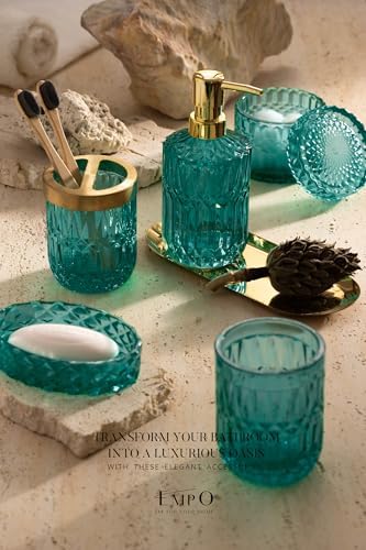EMPO 6-Piece Vintage Glass Bathroom Accessories Set (Ocean Teal Blue) Decor - Image 2