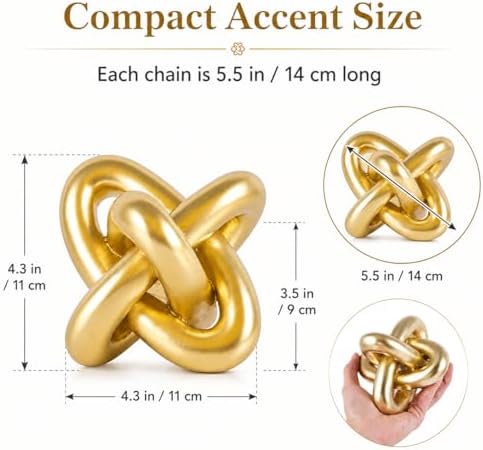 XMGZQ Gold Knot Decor for Coffee Table Book,Chain Link Living Room Decor Item for Bookshelf Entryway Nightstand TV Stand,Minimalist Knot Sculpture for Home Living Room,Centerpiece Table Decorations - Image 3