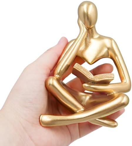 Jinkoozz Gold Reading Women Statue, Thinker Sculptures, Abstract Art Ornament, Modern Aesthetic Figurine Decoration, Suitable for Home Living Room Bedroom Office Shelf Table Desk Bookshelf Decor - Image 2