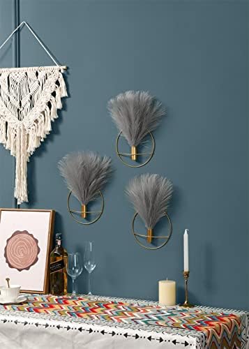 Pretty Jolly Boho Wall Decor, Wall-Mounted Metal Art, Hanging Artificial Pampas Display, Living Room, Bedroom, Bathroom, Diningroom, Fake Faux Plant 2 Pack Black Brown - Image 6