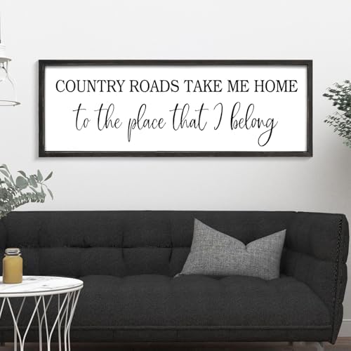 Country Roads Take Me Home Decor, 42''×15'' Large Farmhouse Country Wall Sign with Solid Wood Frame, Vintage Wall Art Western Living Room Home Decor (Black) by JUMBOHUMBLE