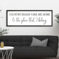 Country Roads Take Me Home Decor, 42''×15'' Large Farmhouse Country Wall Sign with Solid Wood Frame, Vintage Wall Art Western Living Room Home Decor (Black) by JUMBOHUMBLE