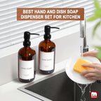 GMISUN Amber Glass Soap Dispenser, 8 Pack Bathroom Hand Soap Dispensers with Stainless Steel Pump, 17 Fl Oz Kitchen Hand and Dish Soap Dispenser Set, Modern Vintage Liquid Brown Soap Dispensers Bottle - Image 6