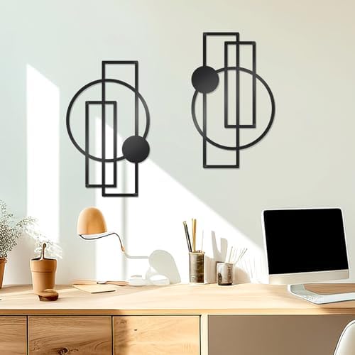 OYEFLY 2 Pcs Metal Abstract Wall Art,Modern Geometric Decor (Black, style 1) - Image 6