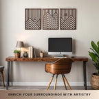 qmmp Modern Wooden Wall Sculptures - Set of 3 - Home Decor Accent - Large Wall Art for Living Room, Bedroom, Office - Easy Installation (Walnut, Medium - Mountain and Sun) - Image 3