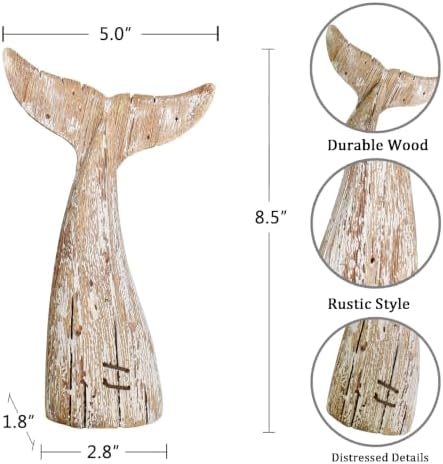 Rustic Wood Whale Tail Decor Nautical Tabletop Decor Beach Coastal Themed - Image 6