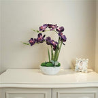Large Silk Potted Orchid Arrangement in Oval Ribbed Ceramic Pot Dark Purple - Image 3