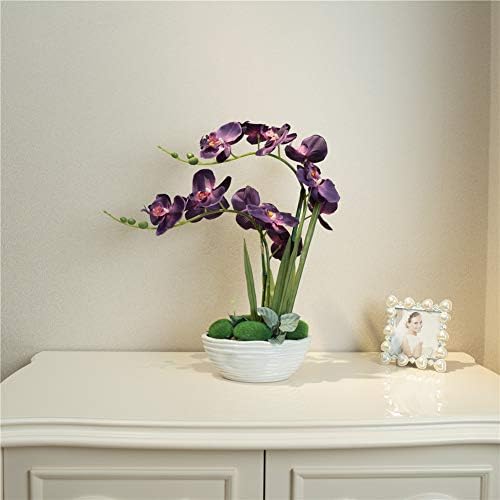 Large Silk Potted Orchid Arrangement in Oval Ribbed Ceramic Pot Dark Purple - Image 3