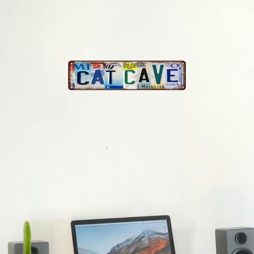 Cat Decor For Cats Lovers Funny Vintage Cat Cave Metal Tin Street Sign Room Decor Wall Art 4x16 Inch - Image 5