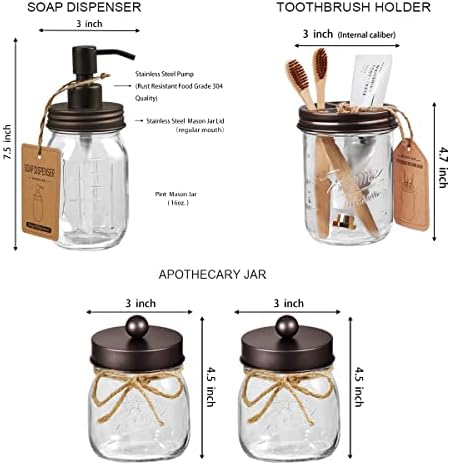SheeChung Mason Jar Bathroom Accessories Set,6Pcs Rustic Bathroom Set,Brown - Image 5