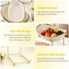 jessie 2 Tier Ceramic Fruit Bowl for Kitchen Counter with Metal Rack, Fruit Basket with Stand, Porcelain Bowls for Vegetable Bread Candy Snack Nuts Dessert Cake Tray (Gold 2 layer) - Image 6