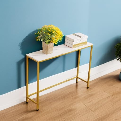 loglus Small Console Table for Entryway, Faux Marble MDF Sofa Table - Image 5