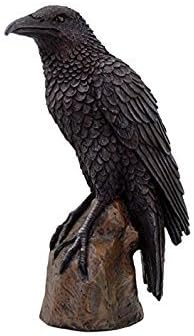Black Raven Bird on Stump Statue Cold Cast Resin Figurine by PacificGiftware