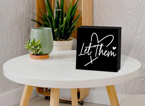 Let Them Wooden Sign, Black Office Decorations for Work, Let Them Mental Health Rustic Wood Box Signs 5x5 Inch, Desk Shelf Tabletop Decor for Home Cubicle Decor, Office Gifts for Coworkers Women, 18 - Image 5