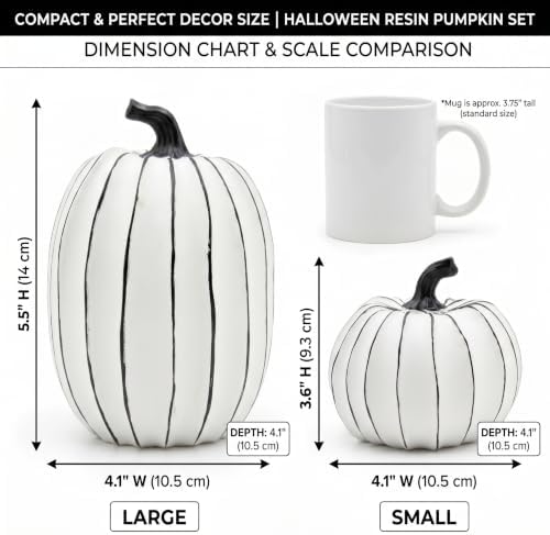 FESTGLOX White and Black Halloween Pumpkin Decor, Small Resin Pumpkin Set - Image 6