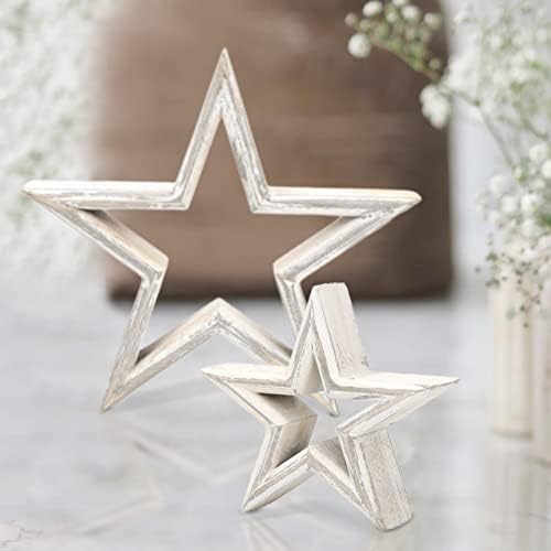 LOSOUR Set of 2 Decorative Objects Stars-Tiered Tray Decor, Coffee Table Decor, Shelf Decor Accents, Bookshelf Decor, Entry Table Decor, Desk Decor for Modern Farmhouse Decor (Washed White) by LOSOUR