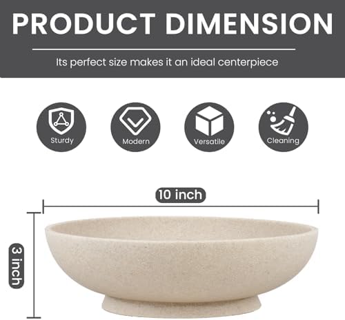 L'ARL GMVOI Large Decorative Bowl,Modern Fruit Bowl for Kitchen Counter,Handicraft Decorative Bowls for Home Decor,Stylish Key Bowl for Entry Table - Artificial Stone Beige - Image 4