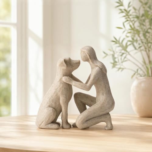 Adjustable Minimalist Dog and Human Resin Sculpture for Home Shelf Decor - Image 2