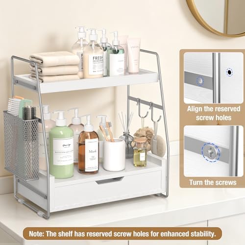 2-Tier Bathroom Counter Organizer with Drawer, Wood Counter Storage Shelf - Image 6