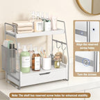 2-Tier Bathroom Counter Organizer with Drawer, Wood Counter Storage Shelf - Image 6