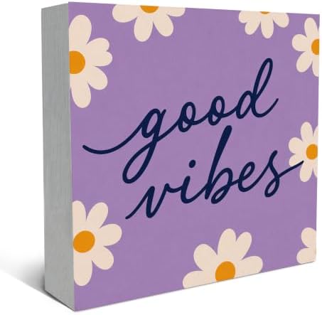 SRADMO Retro Purple Floral Inspirational Wood Box Sign Desk Decor by SRADMO
